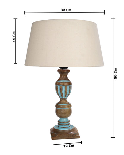 Rustic Distress Blue French Trophy Carved Table lamp with Empire Jute Shade