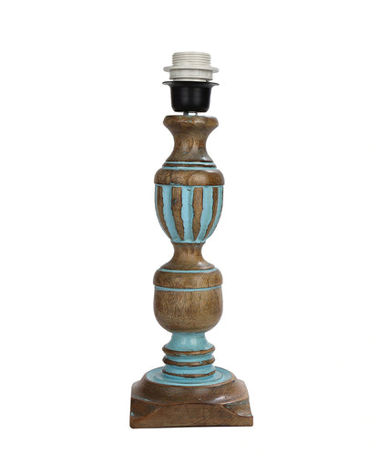 Rustic Distress Blue French Trophy Carved Table lamp with Empire Jute Shade