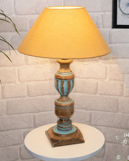 Rustic Distress Blue French Trophy Carved Table lamp with Empire Jute Shade