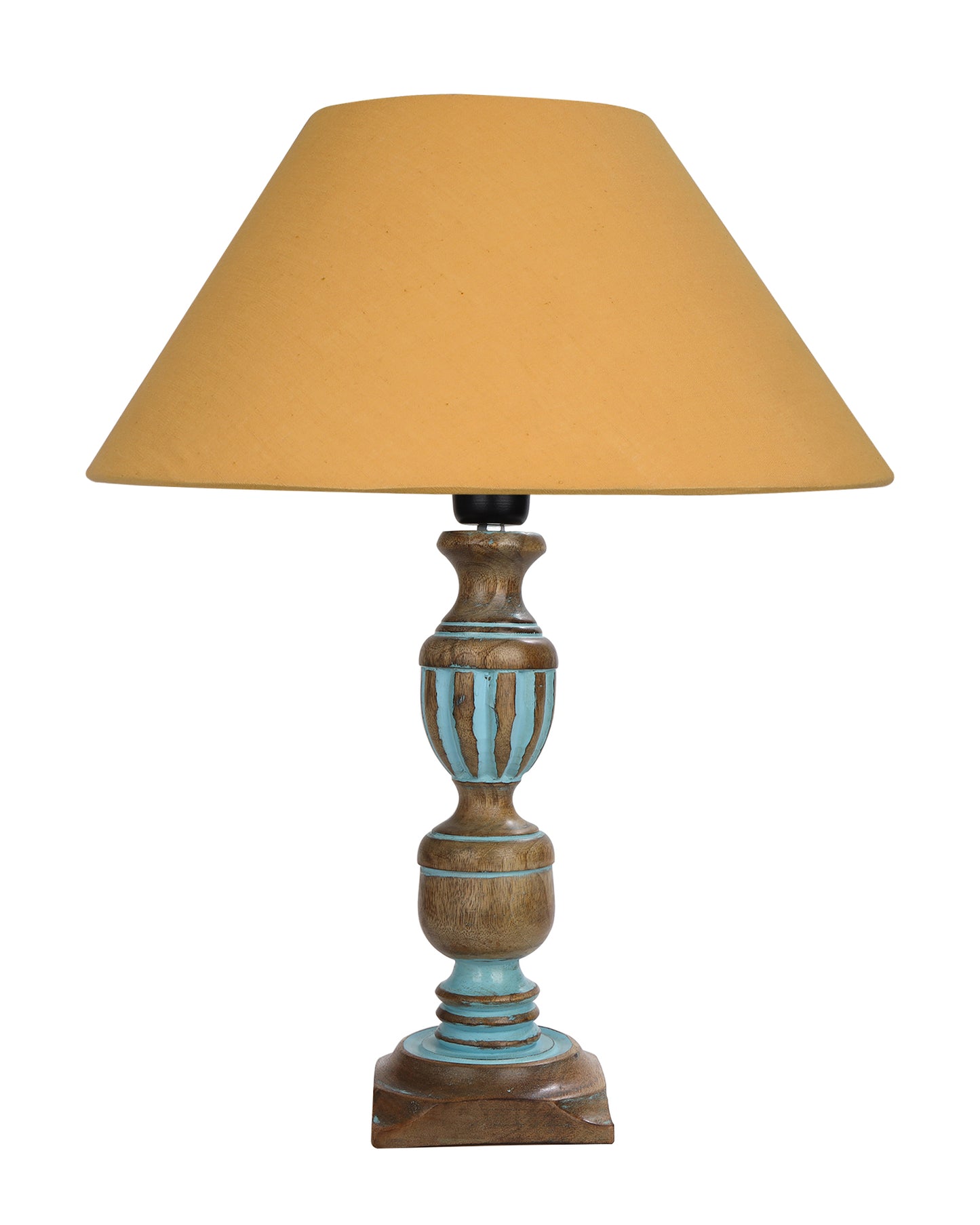 Rustic Distress Blue French Trophy Carved Table lamp with Empire Jute Shade