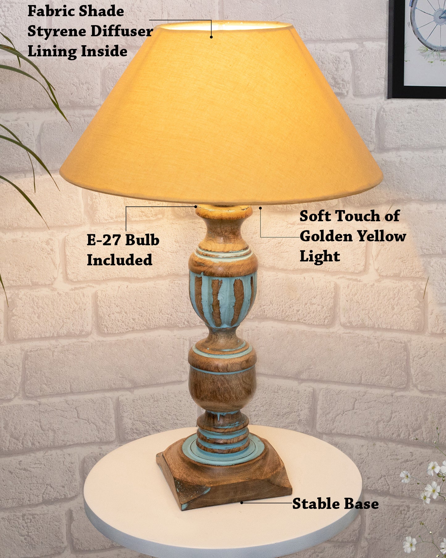 Rustic Distress Blue French Trophy Carved Table lamp with Empire Jute Shade