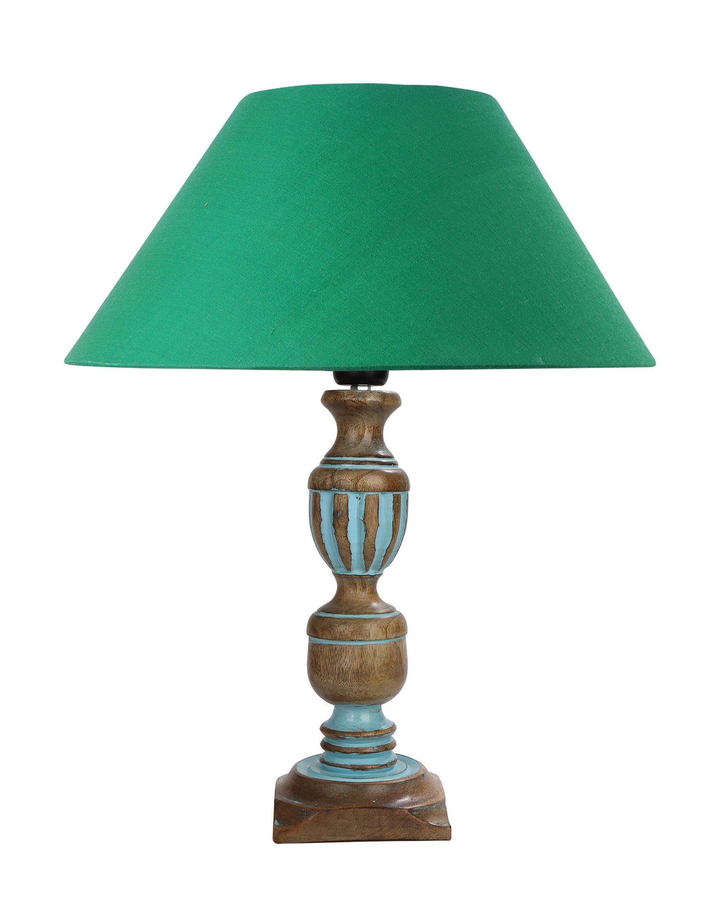 Rustic Distress Blue French Trophy Carved Table lamp with Empire Jute Shade