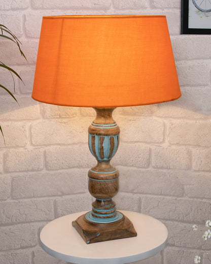 Rustic Distress Blue French Trophy Carved Table lamp with Empire Jute Shade