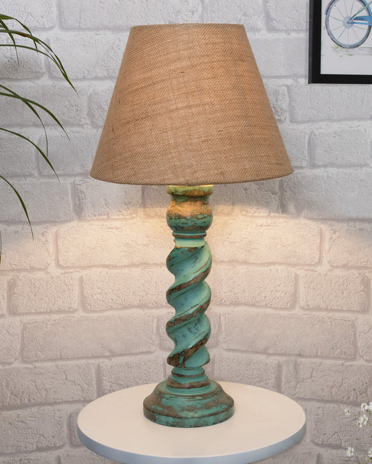 Signature Rustic Rope Algae Table Lamp With Jute Cone Shade, farmhouse Living Room Bedroom House Bedside Nightstand Home Office Reading Light