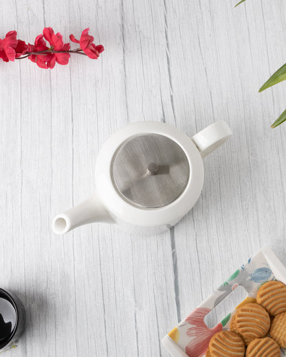 White Fine Porcelain Ancient Spring Tea kettle with steel lid, Bone china pot for morning tea, coffee, drink