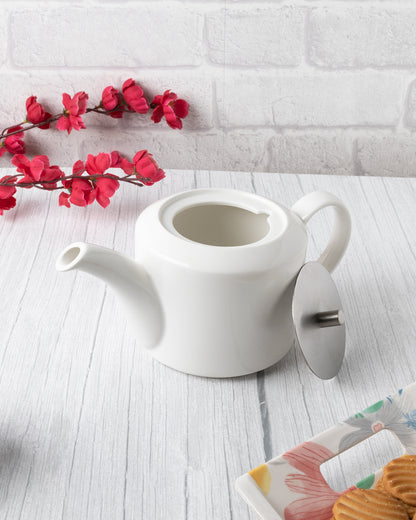 White Fine Porcelain Ancient Spring Tea kettle with steel lid, Bone china pot for morning tea, coffee, drink