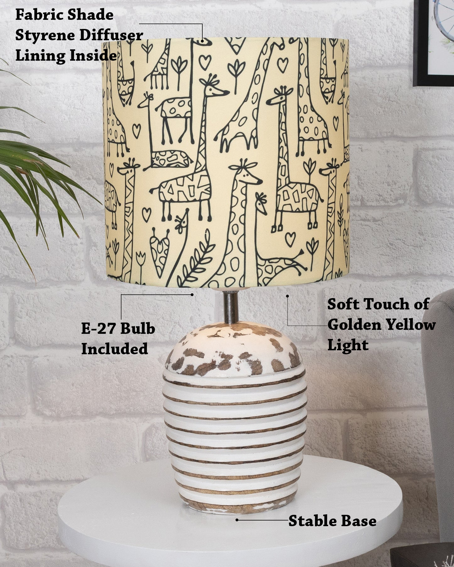 Modern Table Lamp, Wooden Base Modern Fabric Lampshade for Home Office Cafe Restaurant, Ribbed Basket