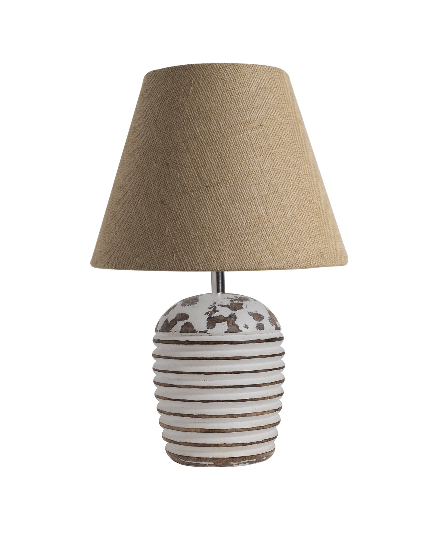 Modern Table Lamp, Wooden Base Modern Fabric Lampshade for Home Office Cafe Restaurant, Ribbed Basket