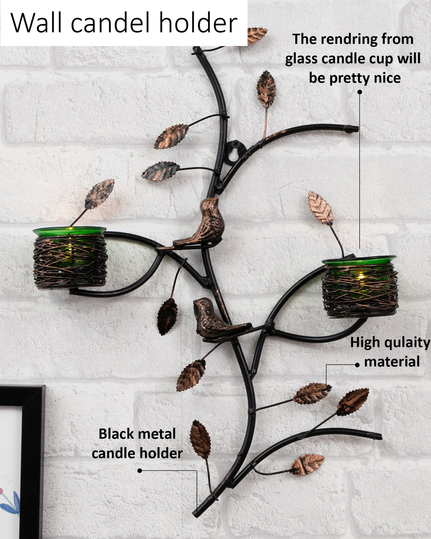 Tree with Bird Nest Votive Stand, Wall Candle holder and Tealight candles