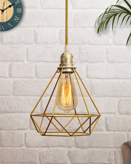 Lighting Golden Metal Cage Lampshade for Pendant Light With Antique handcraft brushed Holders Hanging Lighting Cord Fixture Farmhouse Bedroom Dining Room Decoration