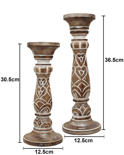 Wooden Pillar Candle Stand, Hand Crafted Wood Candle Holders for Living Room, Table Centerpiece, Hallway Decor Polish, Antique White