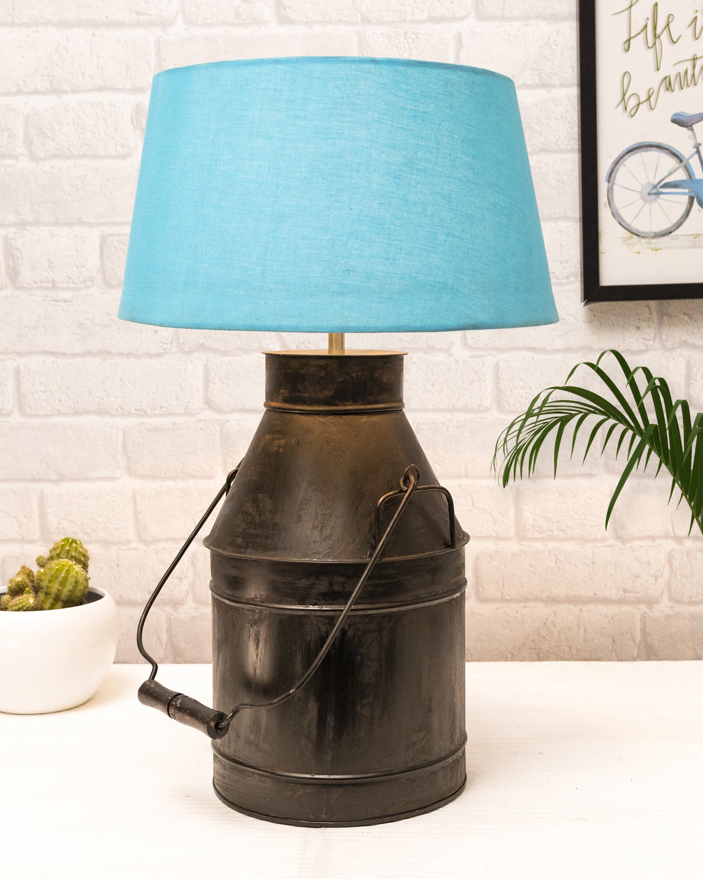 Rustic Milk Churn Can Table Lamp with shade, Black Rust Finish