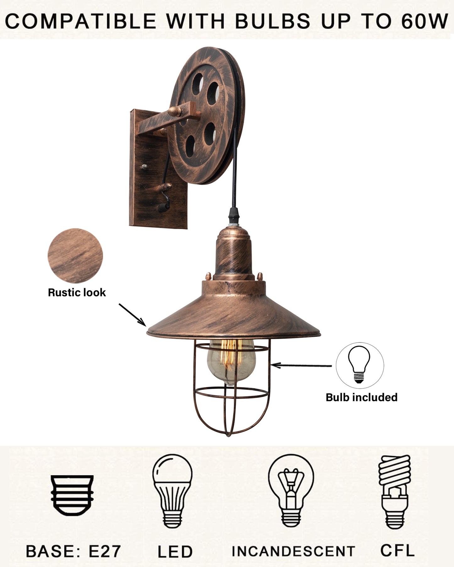 Industrial Mid Century Iron Wall Cone Lift Pulley Iron Cone Shade Indoor Lighting Barn Restaurant Bronze