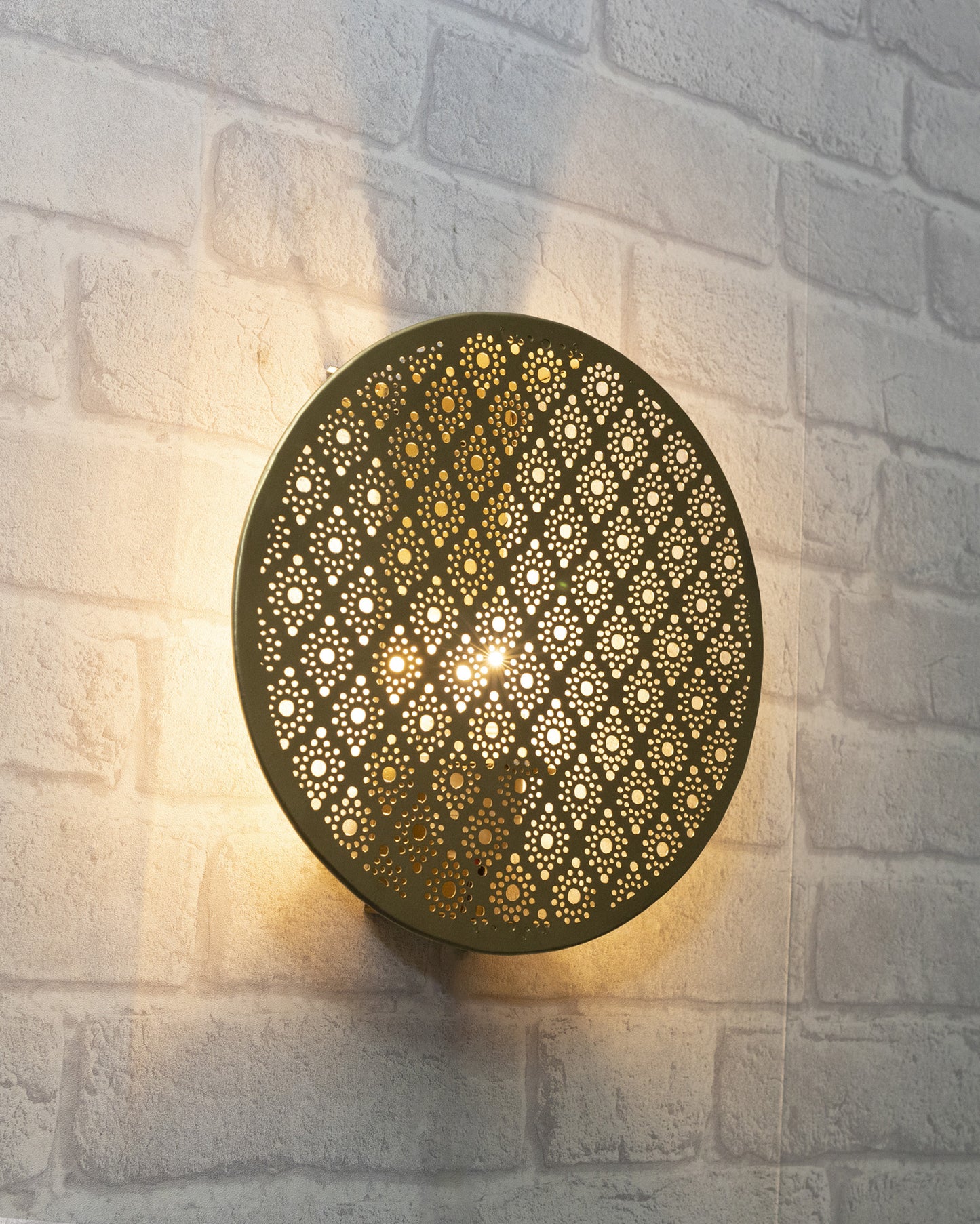 Moroccan Wall Round Light Shade, Engraved Wall Sconce Light Brass Finish