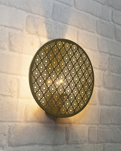 Moroccan Wall Round Light Shade, Engraved Wall Sconce Light Brass Finish