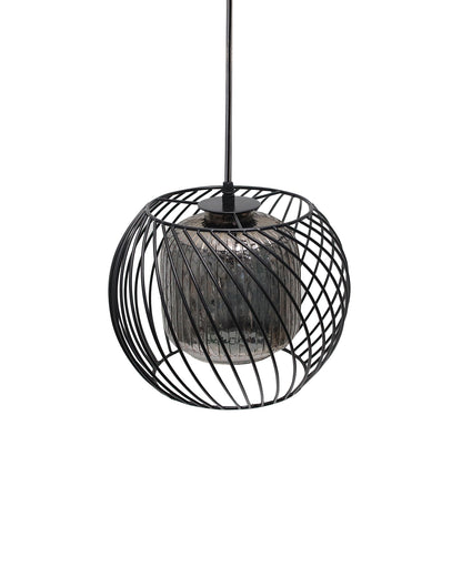Black Twister Cage Pendant Lighting with Glass Shades,Porch Gazebo Barn Light Fixture