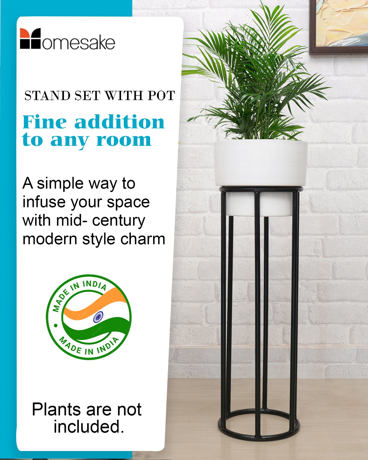 Metal Planters Outdoor & Indoor, Metal Farmhouse Decor for Garden, Patio, Porch & Balcony, Pots with Stand, Front Door Decorative set of 2, Black Round Base