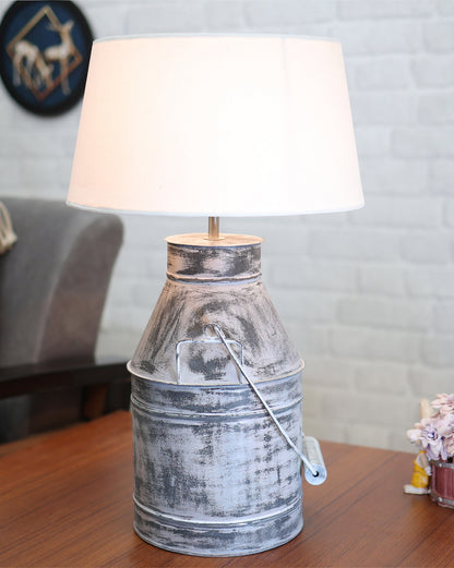 Rustic Milk Churn Can Table Lamp with Drum shade, Whitewash Finish