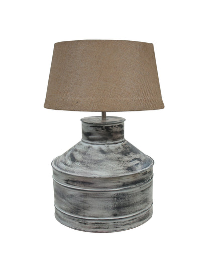 Rustic Milk Gagar Table Lamp with drum shade, Whitewash Finish