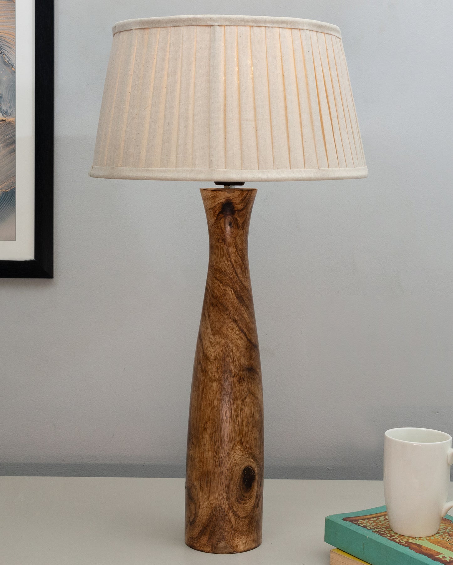 Antique Solid Timber Turned table lamp with Empire Pleated Shade