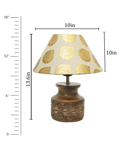 Wood Table Lamp, Modern Base Fabric Lampshade for Home Office Cafe Restaurant, Carved Pot