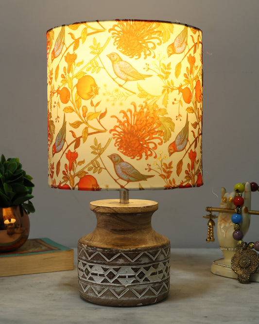 Wood Table Lamp, Modern Base Fabric Lampshade for Home Office Cafe Restaurant, Whitewash Pot