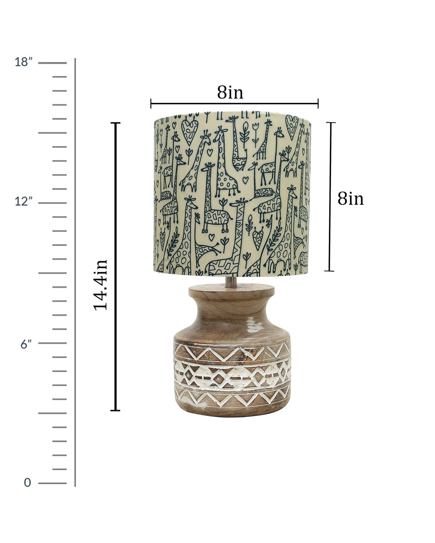 Wood Table Lamp, Modern Base Fabric Lampshade for Home Office Cafe Restaurant, Whitewash Pot