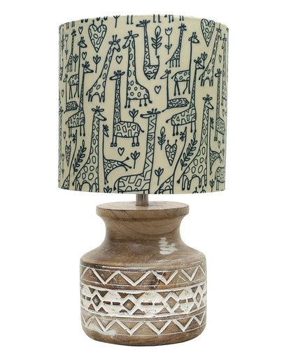 Wood Table Lamp, Modern Base Fabric Lampshade for Home Office Cafe Restaurant, Whitewash Pot