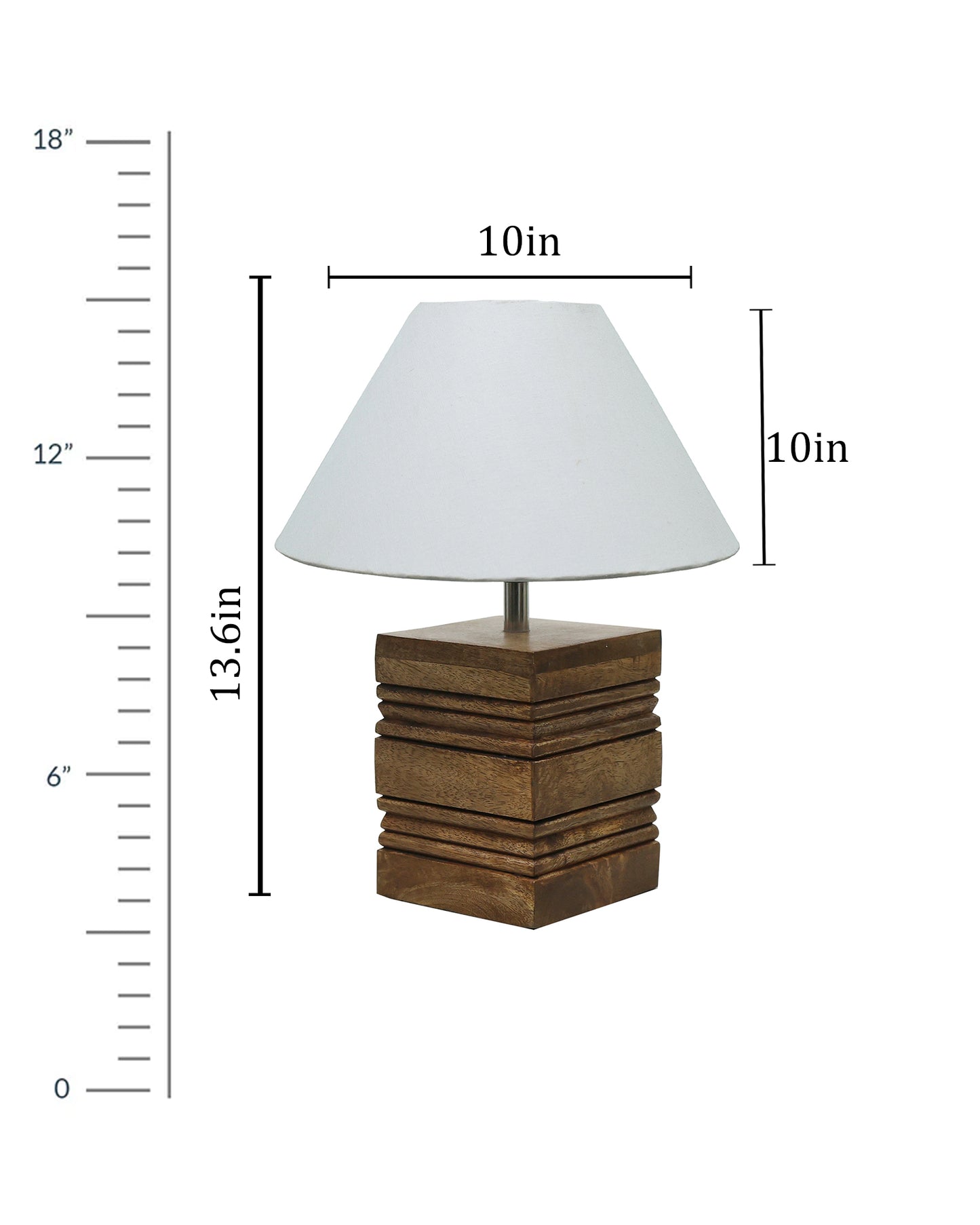 Wood Table Lamp, Modern Base Fabric Lampshade for Home Office Cafe Restaurant, Rib Cube