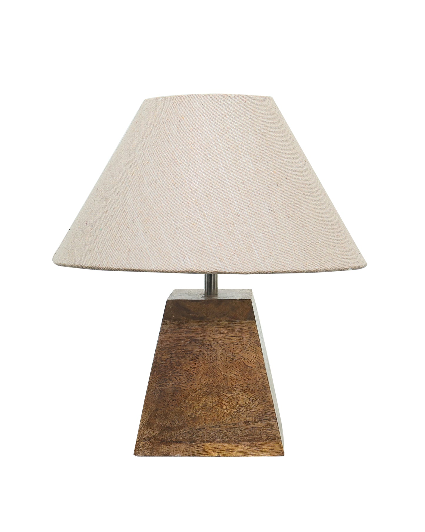 Wood Table Lamp, Modern Base Fabric Lampshade for Home Office Cafe Restaurant, Pyramid