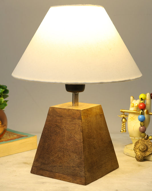 Wood Table Lamp, Modern Base Fabric Lampshade for Home Office Cafe Restaurant, Pyramid