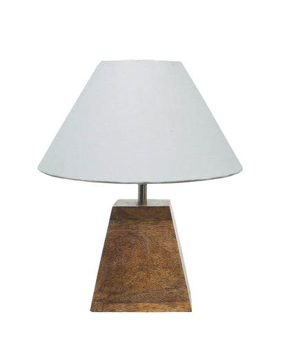 Wood Table Lamp, Modern Base Fabric Lampshade for Home Office Cafe Restaurant, Pyramid