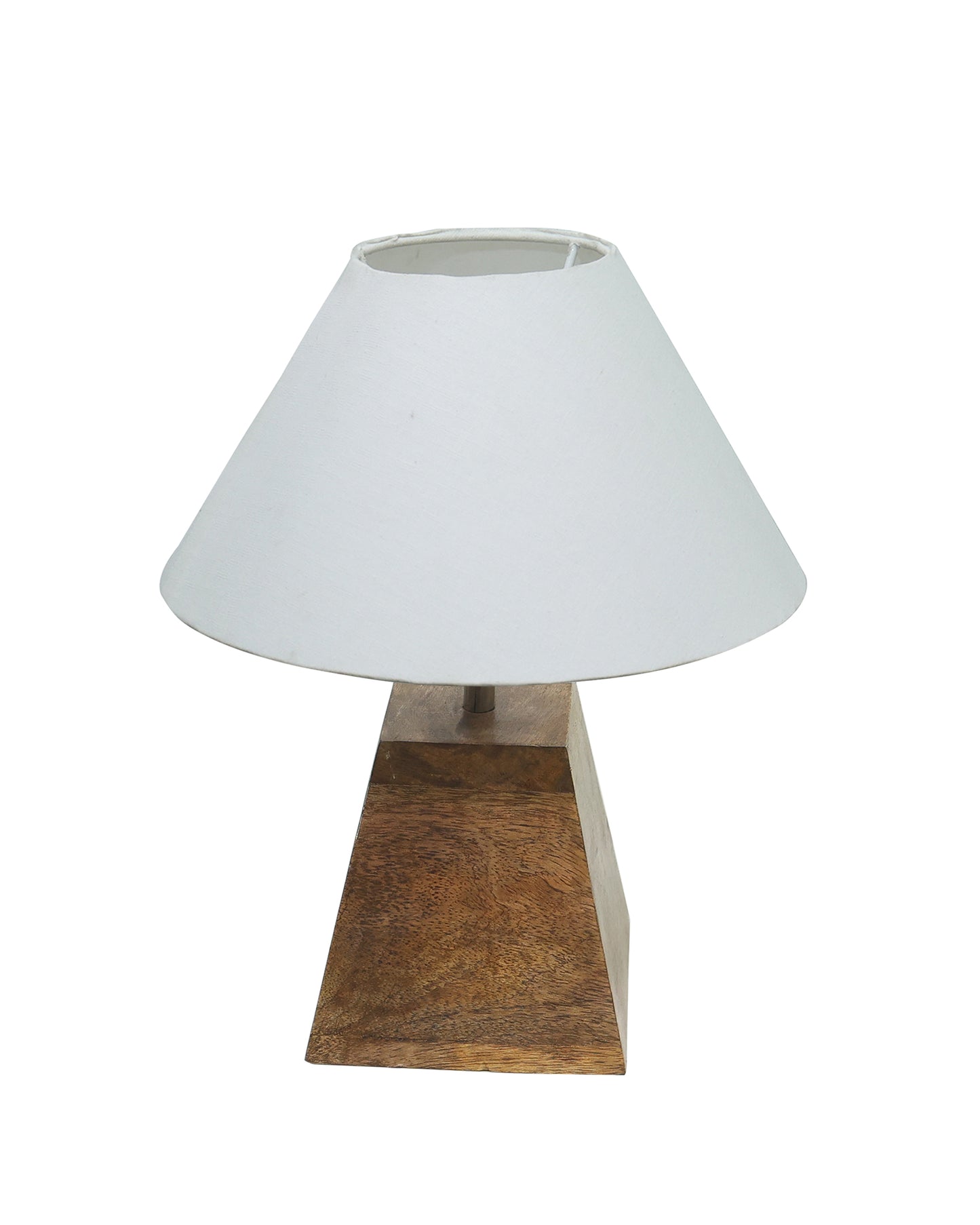 Wood Table Lamp, Modern Base Fabric Lampshade for Home Office Cafe Restaurant, Pyramid