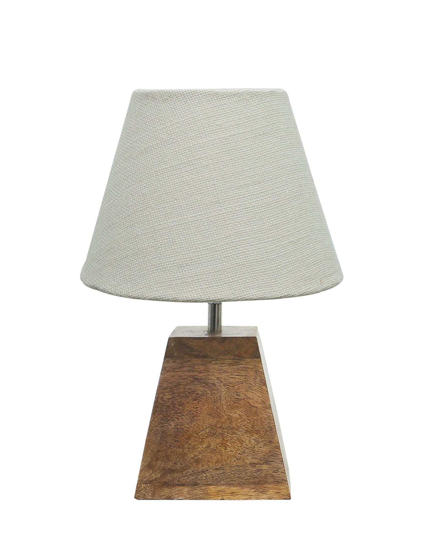 Wood Table Lamp, Modern Base Fabric Lampshade for Home Office Cafe Restaurant, Pyramid, White Jute