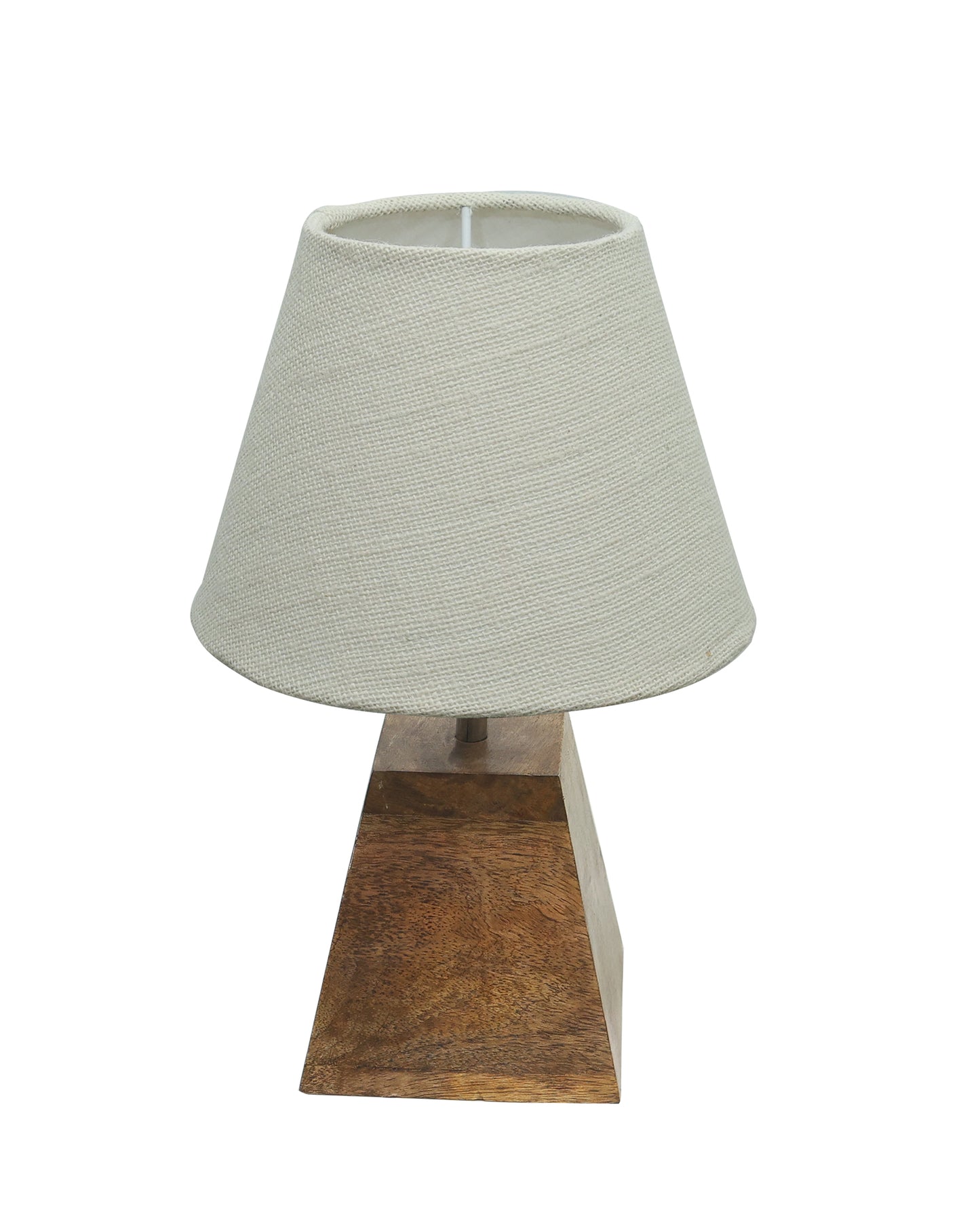 Wood Table Lamp, Modern Base Fabric Lampshade for Home Office Cafe Restaurant, Pyramid, White Jute