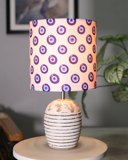 Modern Table Lamp, Wooden Base Modern Fabric Lampshade for Home Office Cafe Restaurant, Ribbed Basket