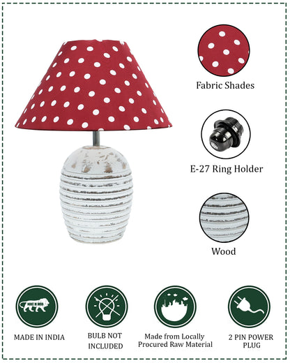 Ribbed Basket Table Lamp, Wooden Base Modern Fabric Lampshade for Home Office Cafe Restaurant