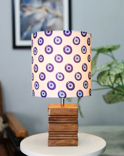 Wood Table Lamp, Modern Base Fabric Lampshade for Home Office Cafe Restaurant, Rib Cube