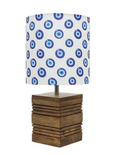 Wood Table Lamp, Modern Base Fabric Lampshade for Home Office Cafe Restaurant, Rib Cube