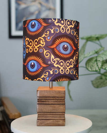 Wood Table Lamp, Modern Base Fabric Lampshade for Home Office Cafe Restaurant, Rib Cube