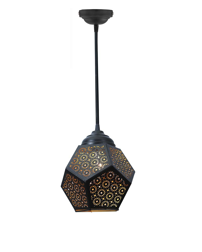 Metal Etched Pendant Light, Do Decahedron , E27 Black Golden