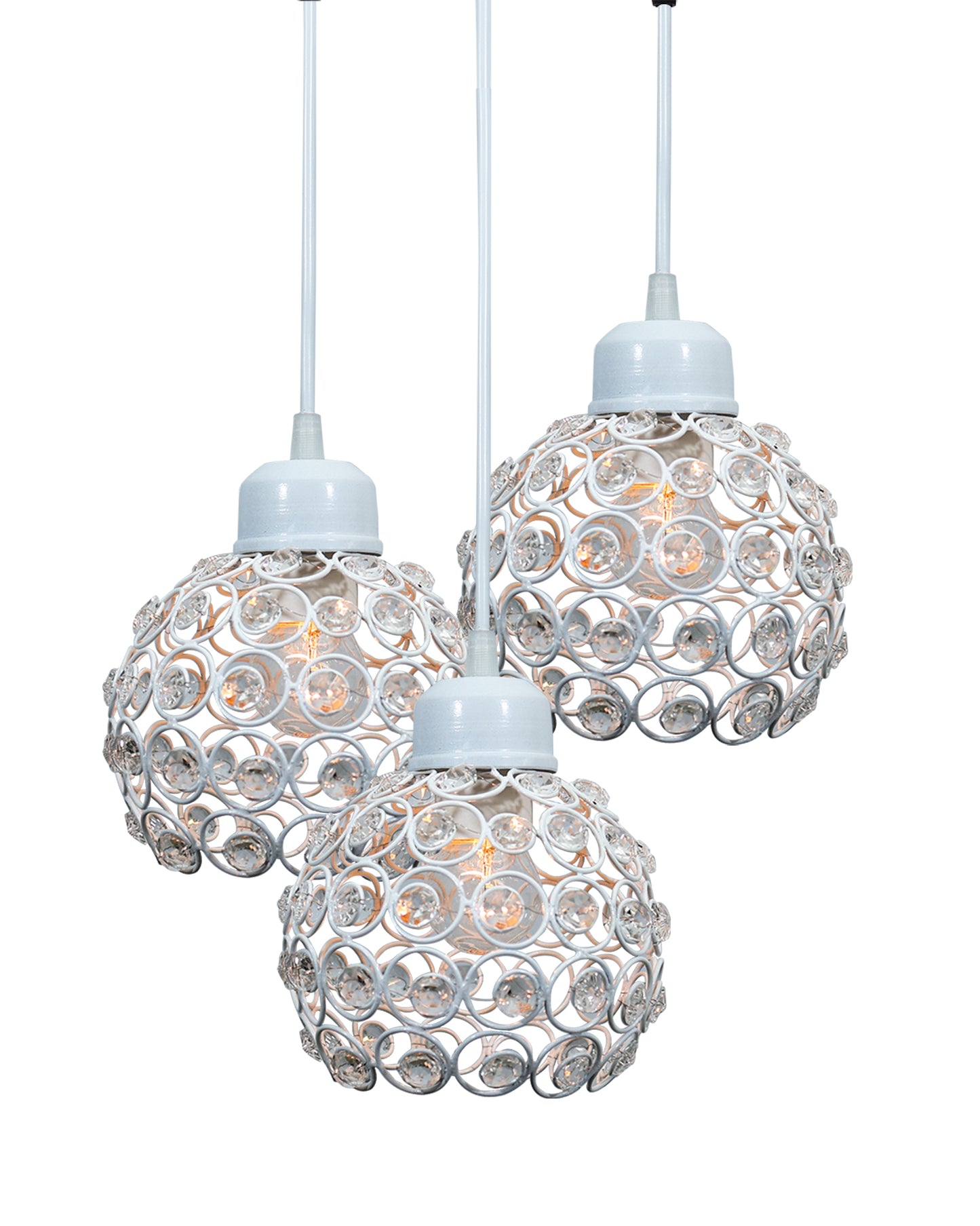 3-lights Round Cluster Chandelier Crystal hanging Pendant Light, Dual Crystal half globe