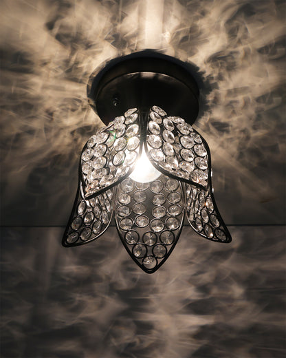 Metal Lotus Crystal Flush Mount Ceiling Light, for Hallway Light Fixture Ceiling