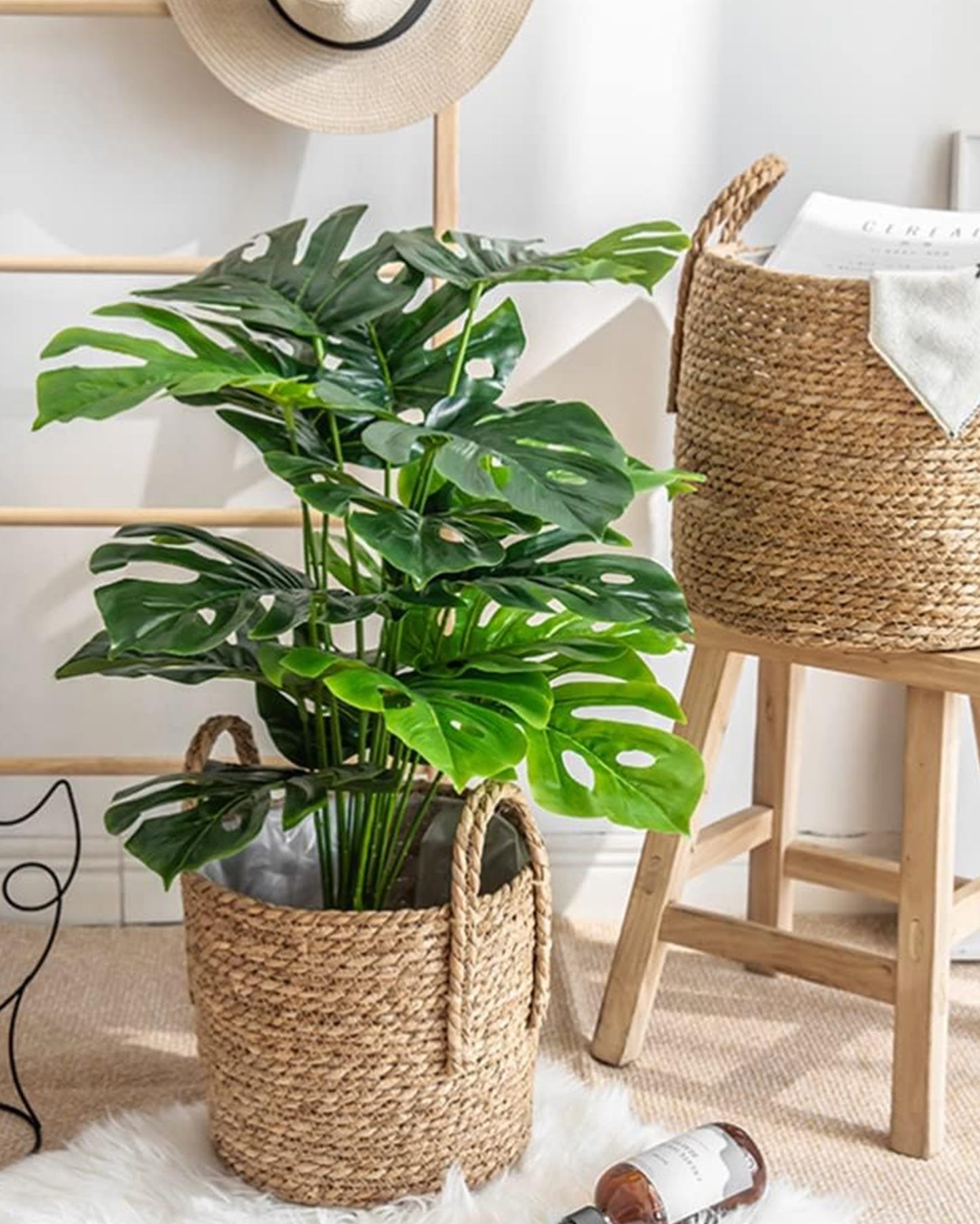 Artificial Ornamental Monstera Plant/Green Faux Tropical Plant Tree for Home Decor Living Room Corner Office Small Medium Size 28 inch (Without Pot, 1)