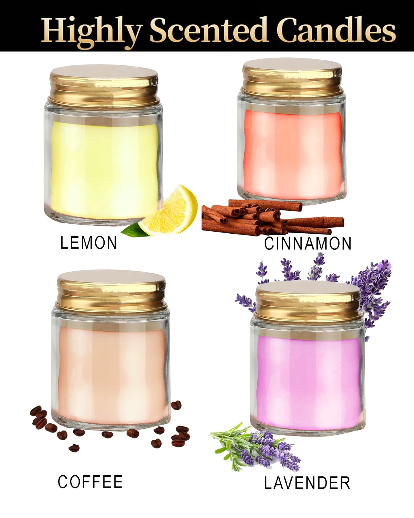 Organic Aroma Candles Wax 4 X 20gms Each, Aromatic Scented Fragrance up to 7 Hours, Best Gift, Cinnamon