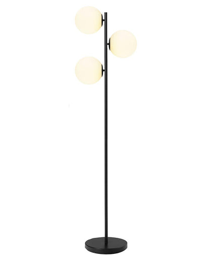 Modern Industrial Tree Floor Lamp with 3 White Frosted Glass Globe Shades, 62"