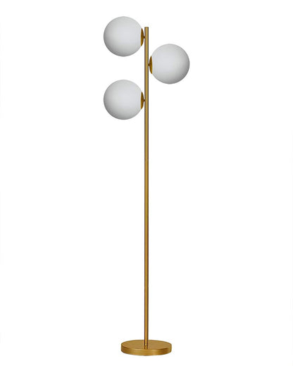 Modern Industrial Tree Floor Lamp with 3 White Frosted Glass Globe Shades, 62"