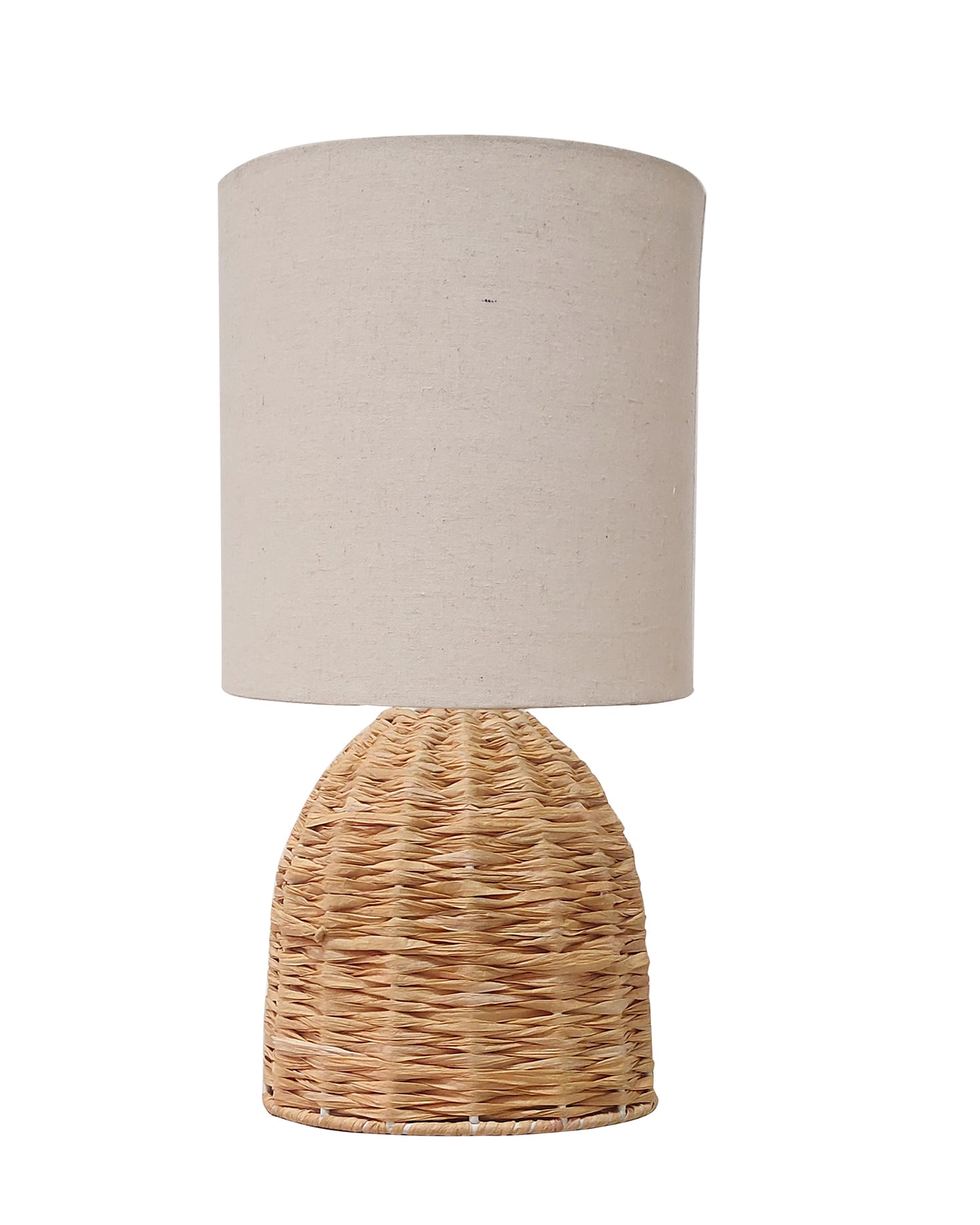 Raffia Rattan Table Lamp, Small Nightstand Lamp with Linen Fabric Lampshade, Desk Lamp Bedside Lamp for Living Room Home Office , Oval