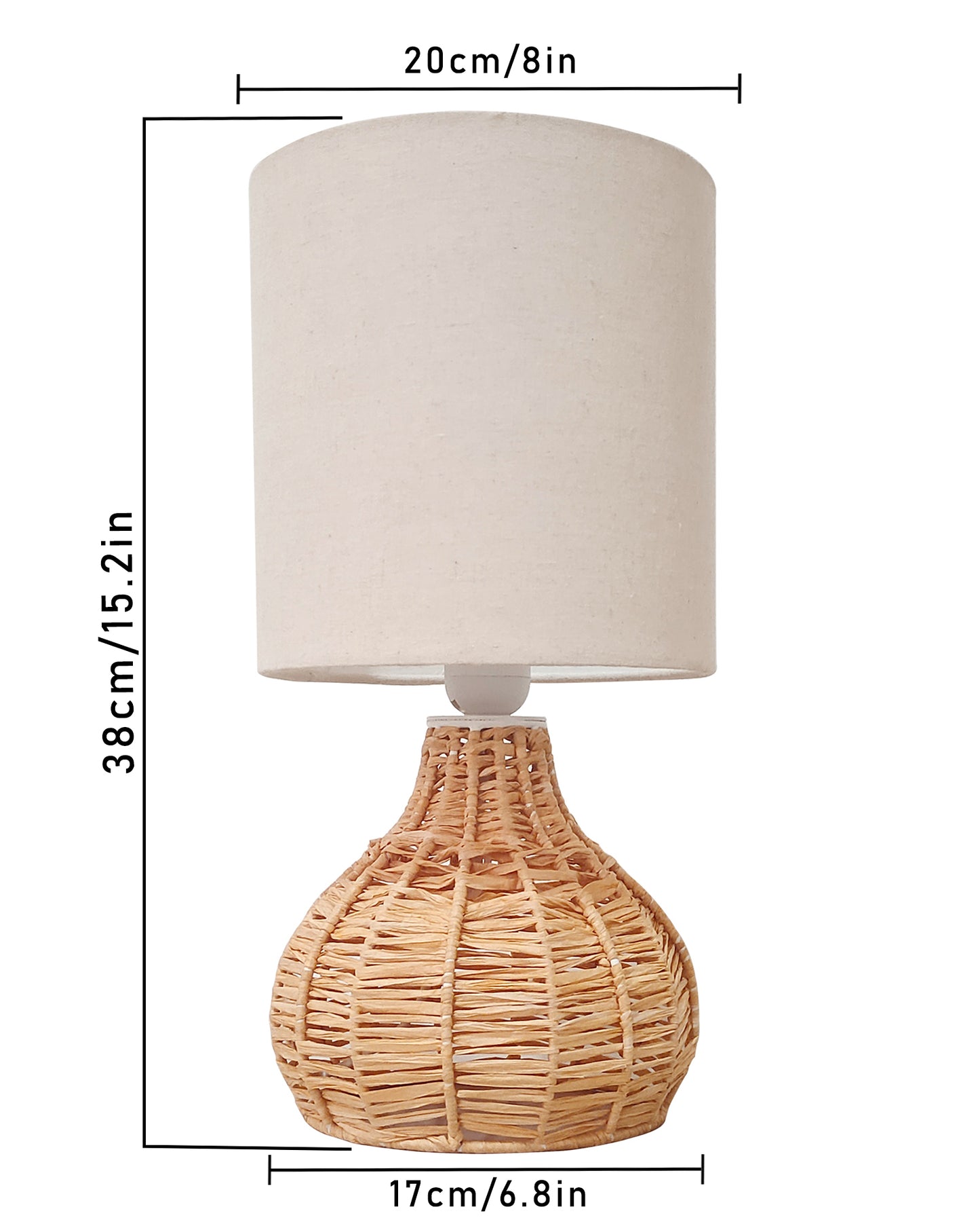 Raffia Rattan Table Lamp, Small Nightstand Lamp with Linen Fabric Lampshade, Desk Lamp Bedside Lamp for Living Room Home Office , Spinning