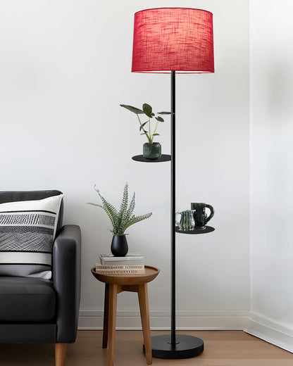 Dual Shelf Floor Lamp with Fabric Shade ,Nightstand Reading Floor Lamp with Shelves.